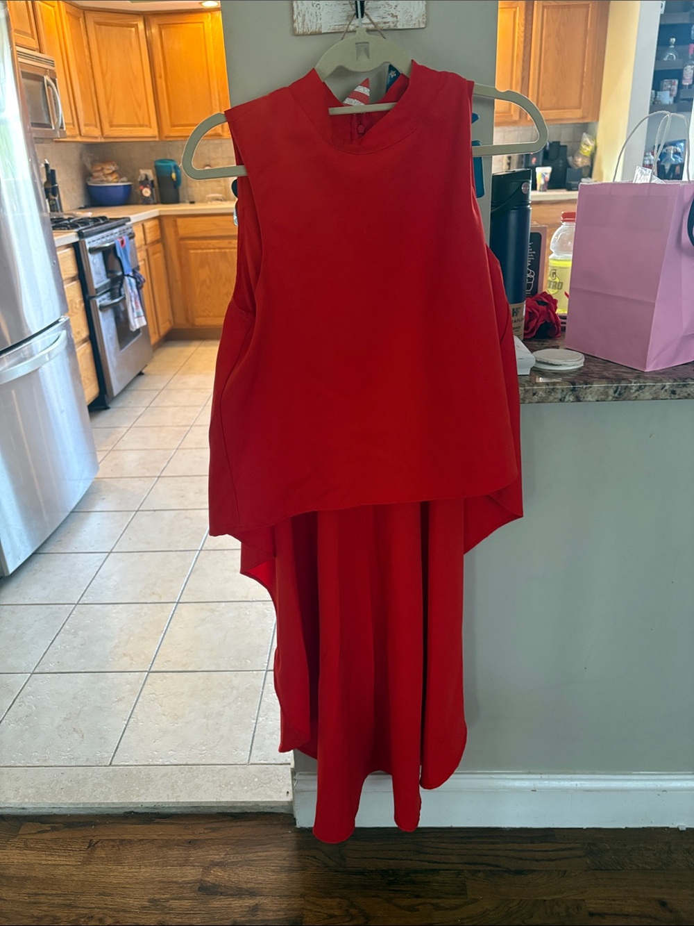 Sleeveless Red High-Low Women's Top